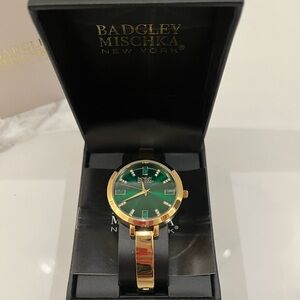 Badgley Mischka Gold and Emerald Green Bracelet Watch